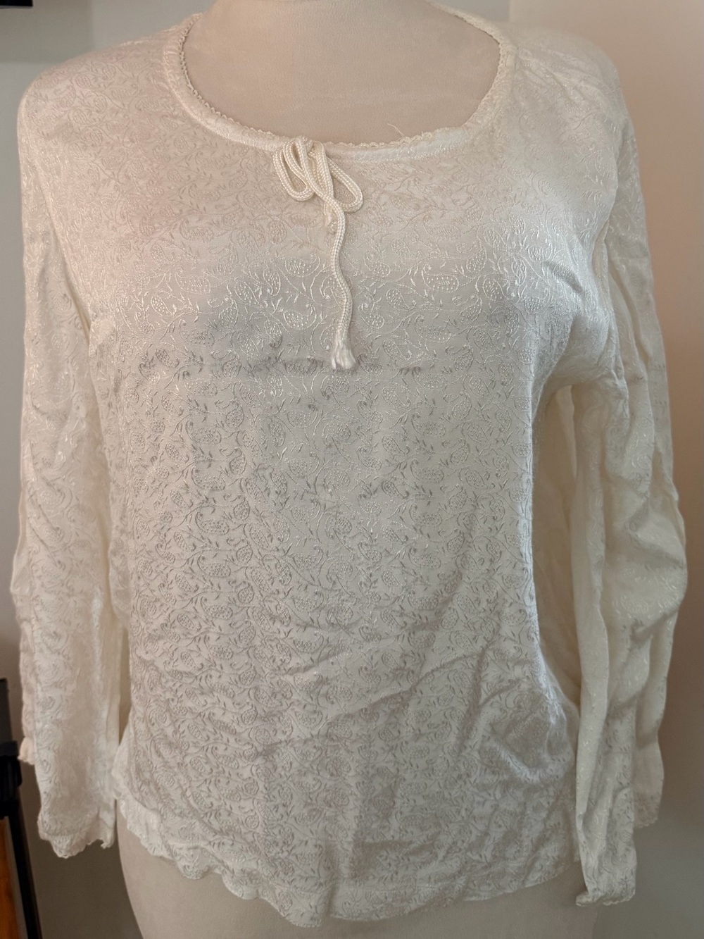 White Stag Floral Jacquard Viscose Peasant Blouse L Romantic 90’s Boho Soft Girl